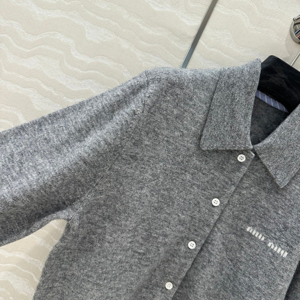 Miu Miu Polo Collar Cardigan Gray Cashmere