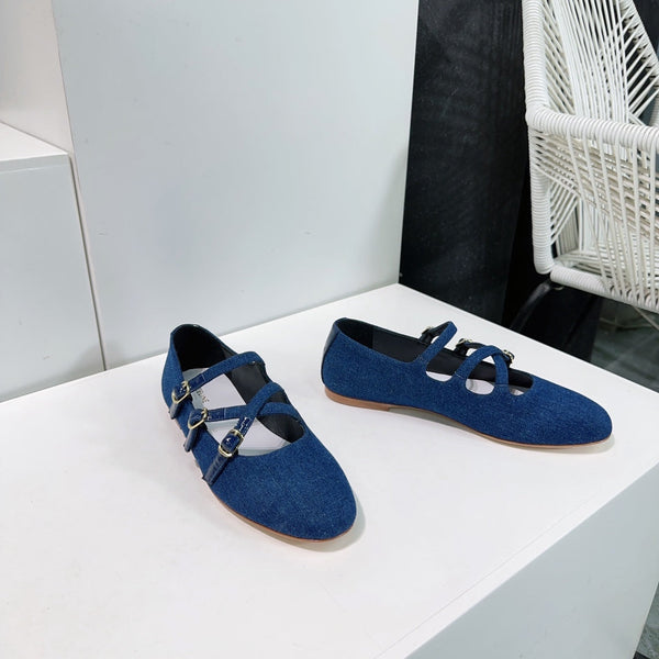 LES BALLERINES CELINE BABIES IN CLASSIC BLUE DENIM FABRIC