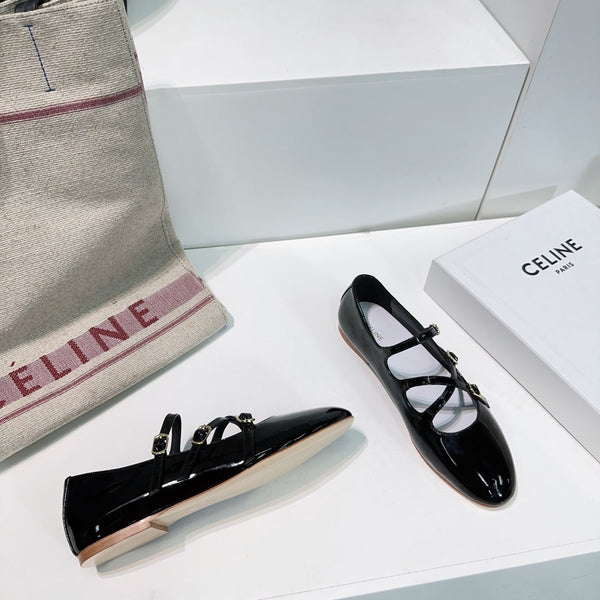 LES BALLERINES CELINE BABIES IN BLACK PATENT CALFSKIN