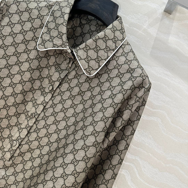 Gucci 25 Monogram Shirt Gray Silk