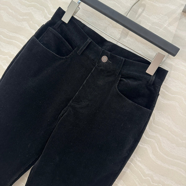 Celine Flared Velvet Pants Black Cotton
