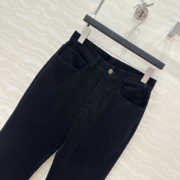 Celine Flared Velvet Pants Black Cotton