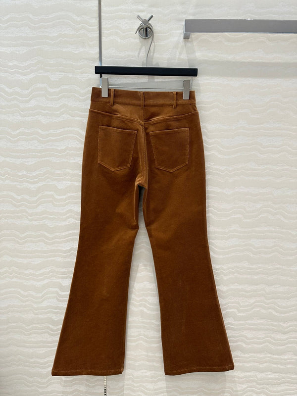 Celine Flared Velvet Pants Brown Cotton
