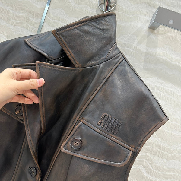 Miumiu 25 Jacket Vest Black Brown Lambskin