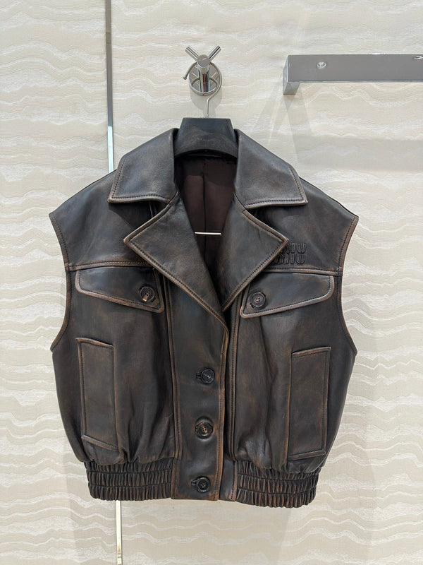 Miumiu 25 Jacket Vest Black Brown Lambskin