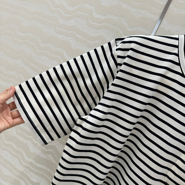 Prada Striped Short-sleeved T-shirt Black mix White Cotton