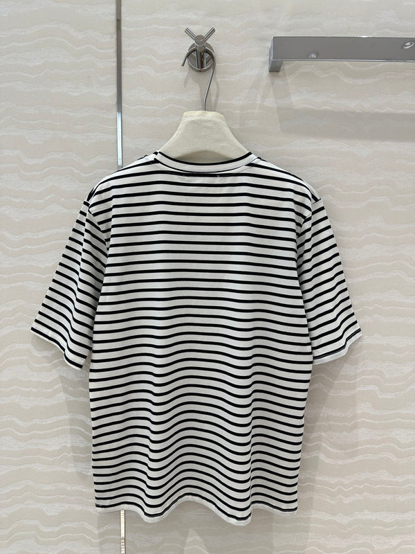 Prada Striped Short-sleeved T-shirt Black mix White Cotton