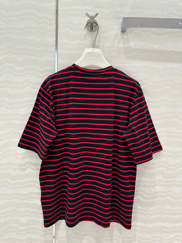 Prada Striped Short-sleeved T-shirt Red mix Black Cotton