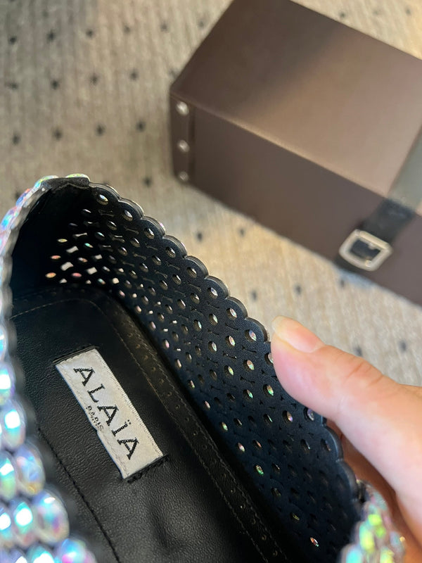 Alaia 25 Embellished Mary Jane Ballet Flats Multicolor Suede 303686