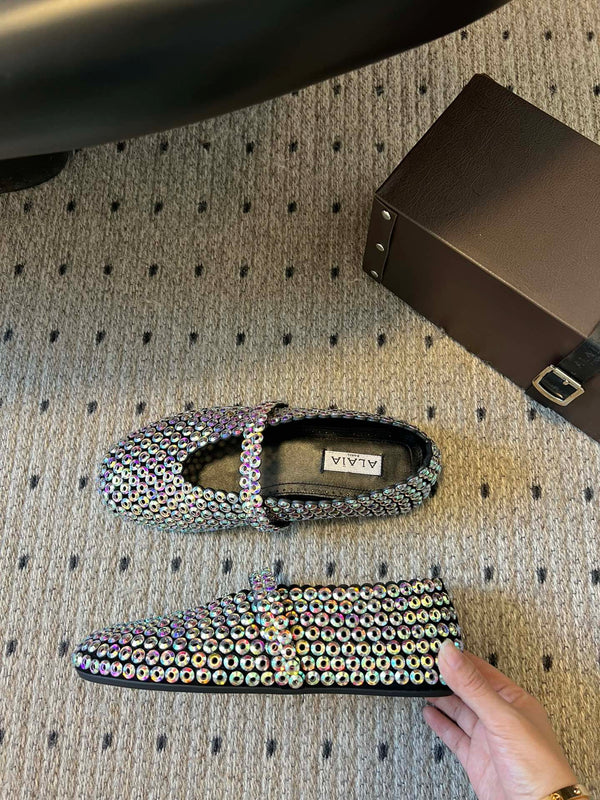 Alaia 25 Embellished Mary Jane Ballet Flats Multicolor Suede 303686
