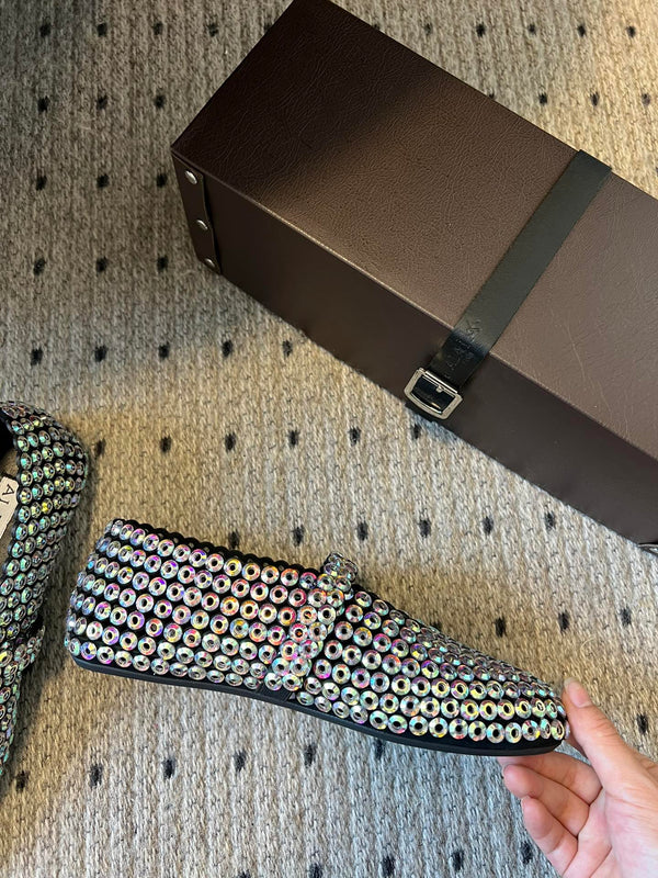 Alaia 25 Embellished Mary Jane Ballet Flats Multicolor Suede 303686