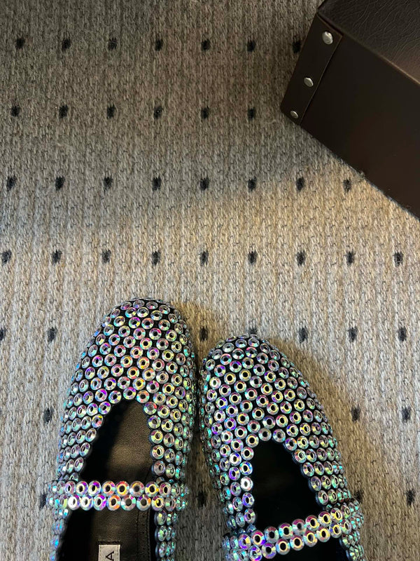 Alaia 25 Embellished Mary Jane Ballet Flats Multicolor Suede 303686