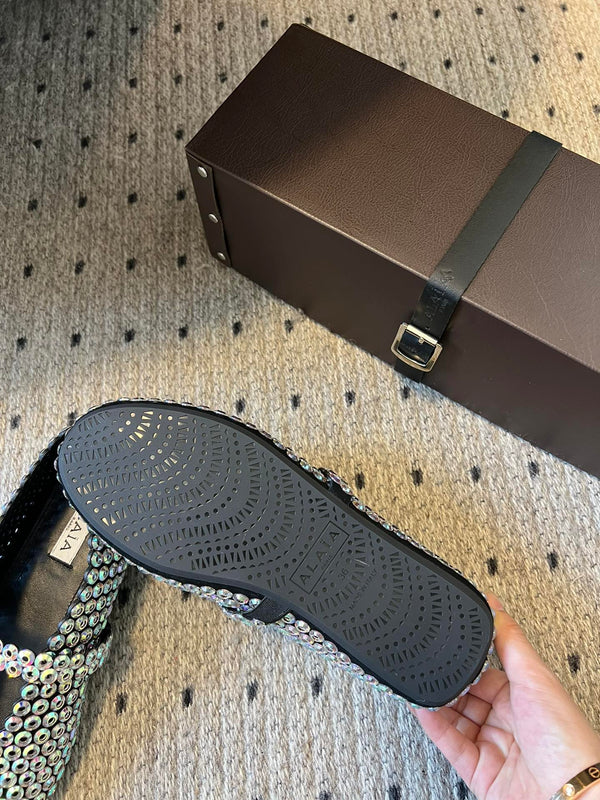 Alaia 25 Embellished Mary Jane Ballet Flats Multicolor Suede 303686