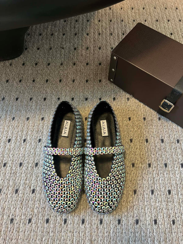 Alaia 25 Embellished Mary Jane Ballet Flats Multicolor Suede 303686