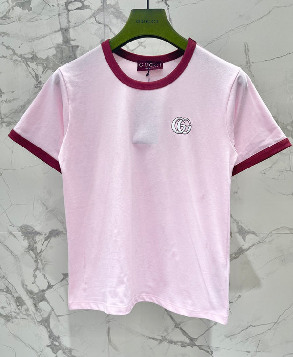 Gucci Embroidered Short Sleeves T-shirt Pink Cotton