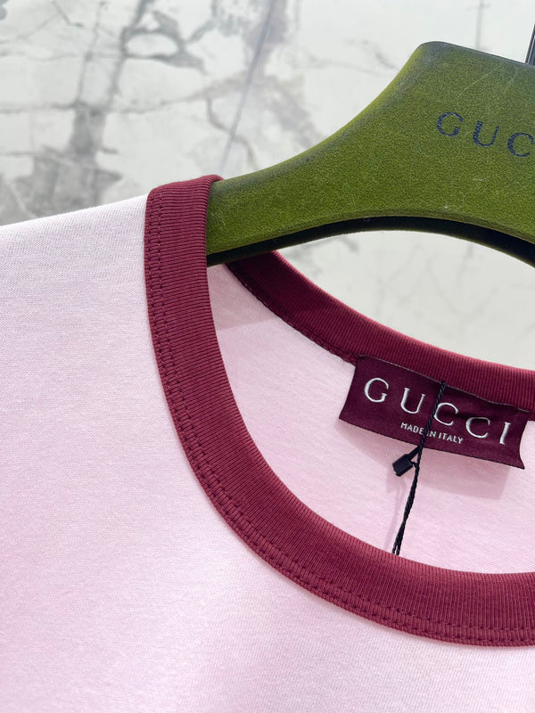 Gucci Embroidered Short Sleeves T-shirt Pink Cotton