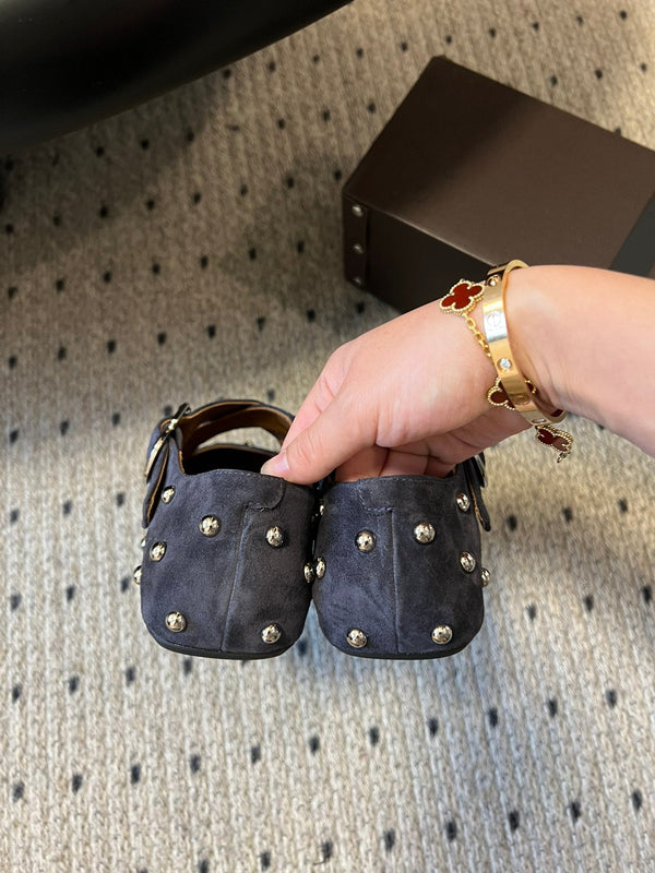 Alaia 25 Criss Cross con borchie Ballerine in pelle scamosciata di pecora blu azzurro 303691