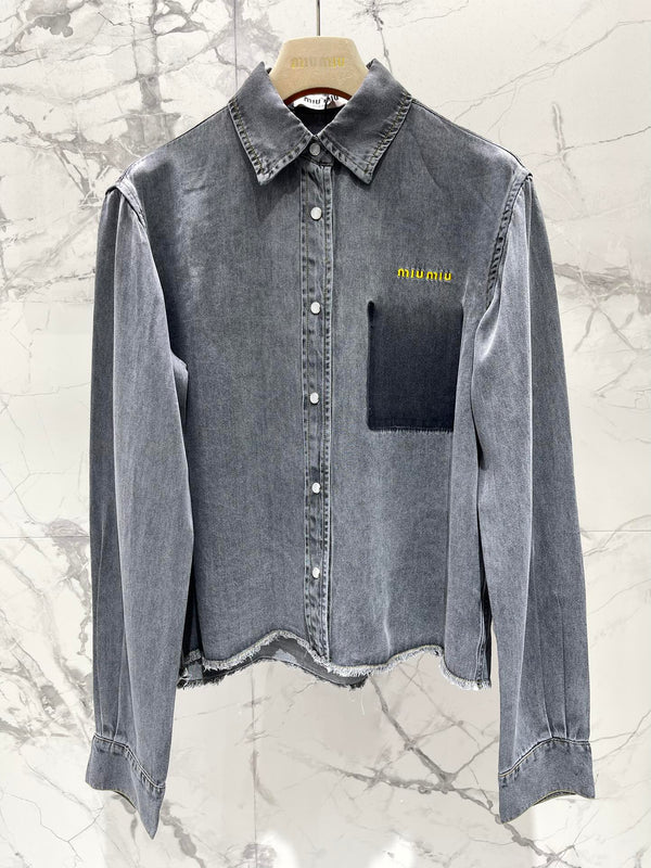Miu Miu Denim Shirt Smoky Grey Cotton