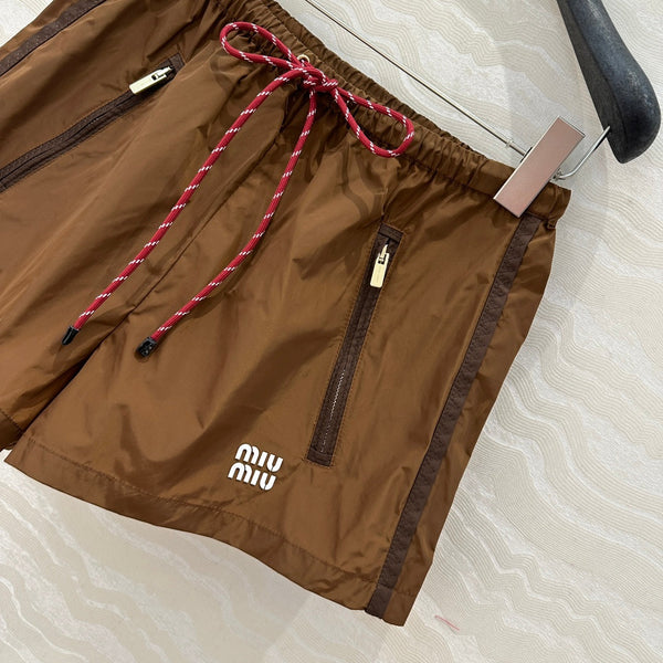 Miu Miu 25 Sport Short Tessuto Tecnico Marrone Cacao