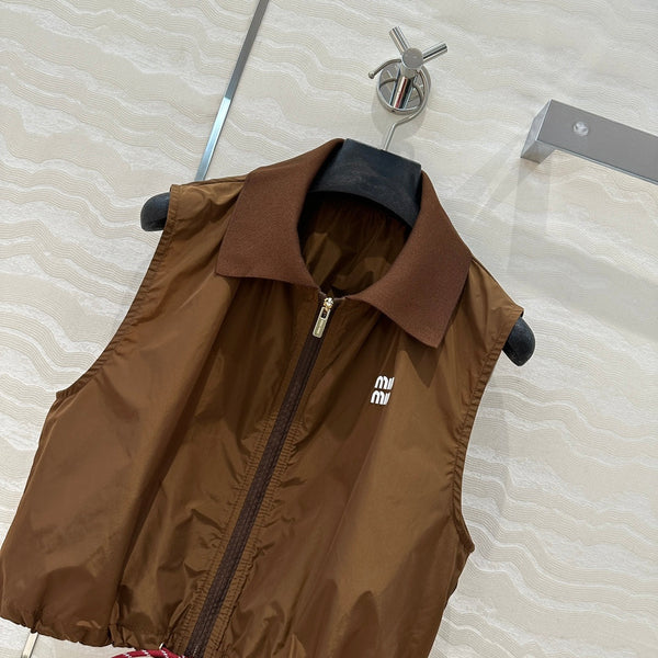 Gilet Miu Miu 25 Sport Zipper in tessuto tecnico marrone cacao