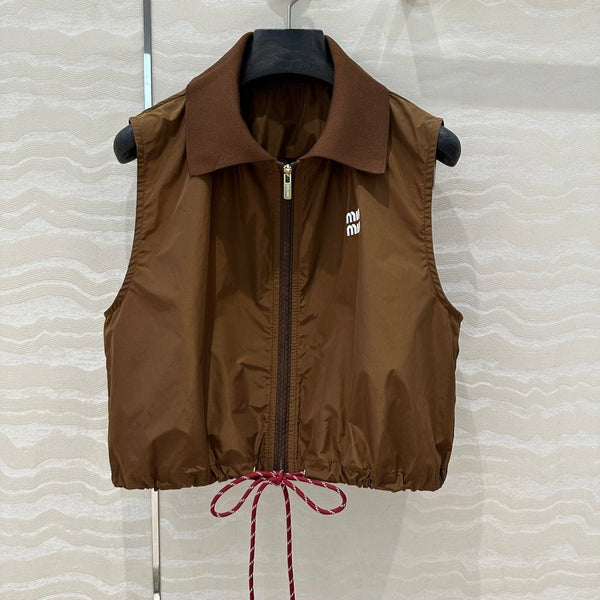 Gilet Miu Miu 25 Sport Zipper in tessuto tecnico marrone cacao