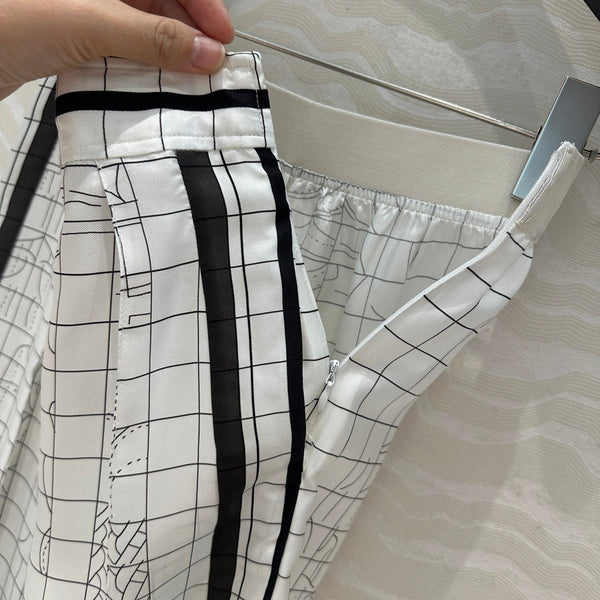 Hm 25 Coaching Deja Vu Wide-leg Straight Pants White Black Silk