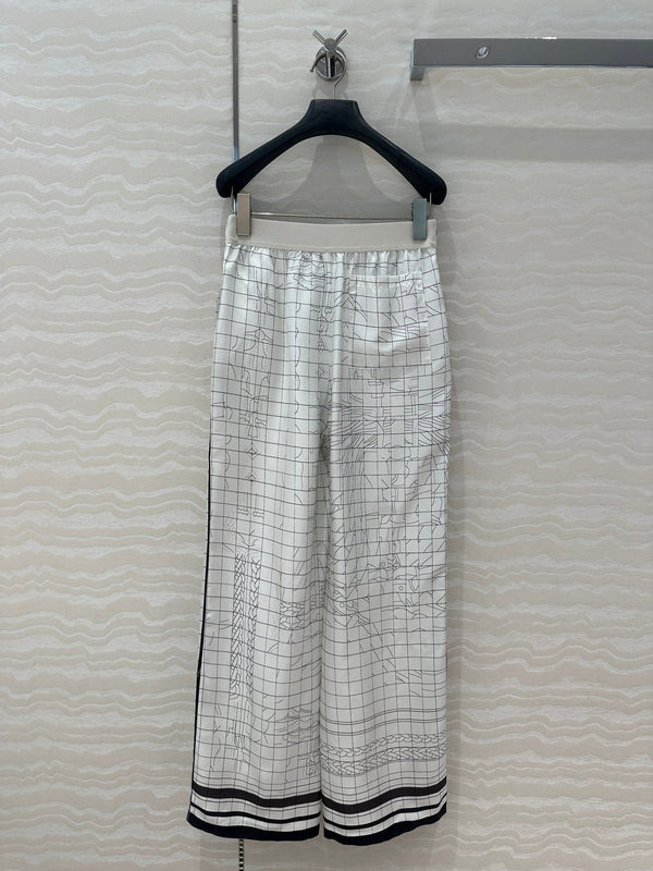 Hm 25 Coaching Deja Vu Wide-leg Straight Pants White Black Silk