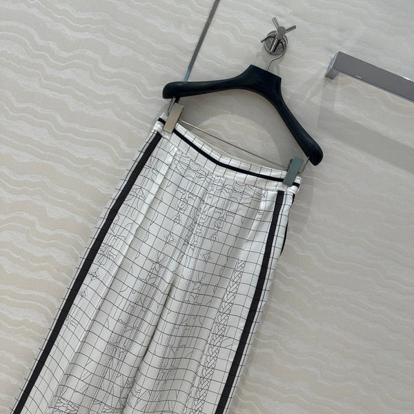 Hm 25 Coaching Deja Vu Wide-leg Straight Pants White Black Silk