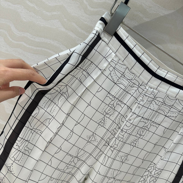 Hm 25 Coaching Deja Vu Wide-leg Straight Pants White Black Silk