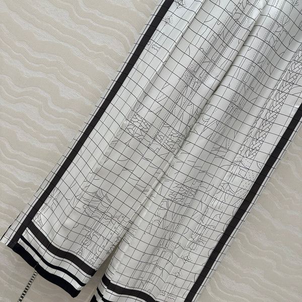 Hm 25 Coaching Deja Vu Wide-leg Straight Pants White Black Silk