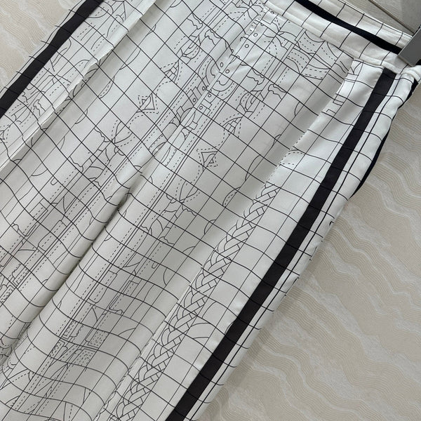 Hm 25 Coaching Deja Vu Wide-leg Straight Pants White Black Silk