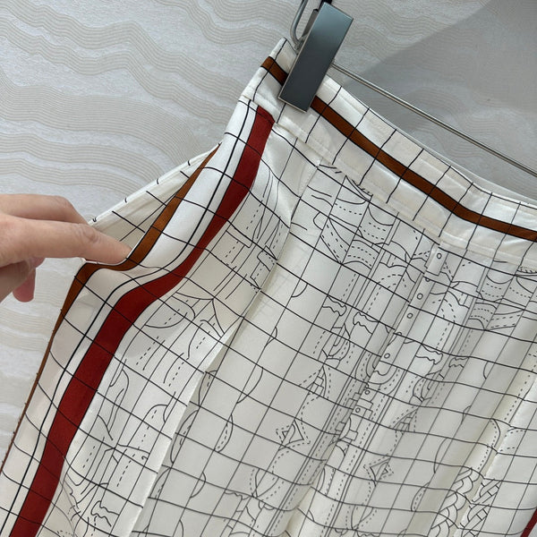 Hm 25 Coaching Deja Vu Wide-leg Straight Pants White Red Silk