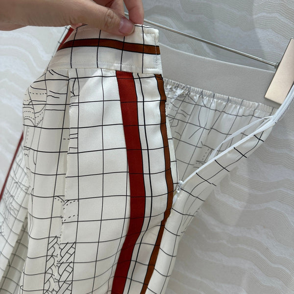 Hm 25 Coaching Deja Vu Wide-leg Straight Pants White Red Silk