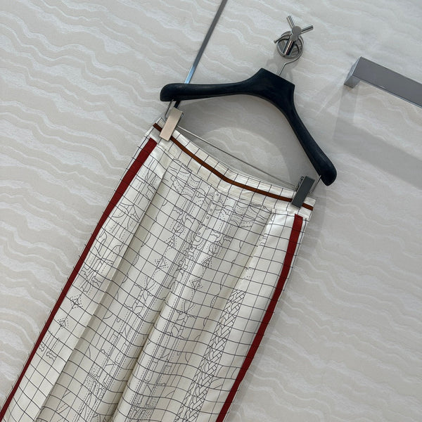 Hm 25 Coaching Deja Vu Wide-leg Straight Pants White Red Silk