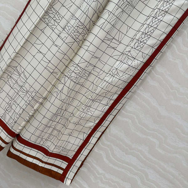 Hm 25 Coaching Deja Vu Wide-leg Straight Pants White Red Silk