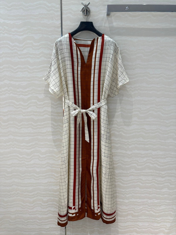 Hm 25 Coaching Deja Vu Shirt Dress White Brown Red Silk