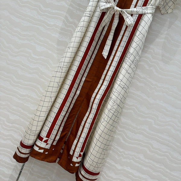 Hm 25 Coaching Deja Vu Shirt Dress White Brown Red Silk