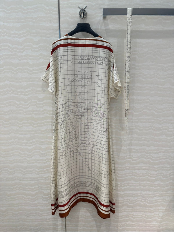 Hm 25 Coaching Deja Vu Shirt Dress White Brown Red Silk