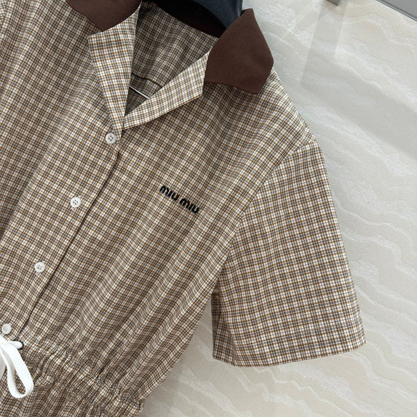 Miu Miu Short-sleveed Shirt Dress Brown Cotton