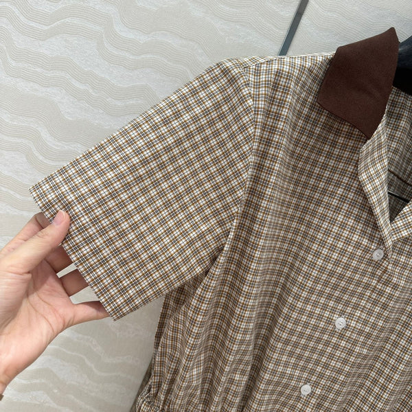 Miu Miu Short-sleveed Shirt Dress Brown Cotton