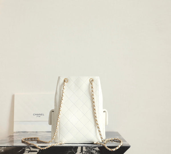 CC Drawstring Backpack 24.3cm White Lambskin