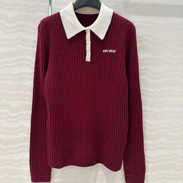 Miu Miu Polo Collar Sweater Red Cashmere