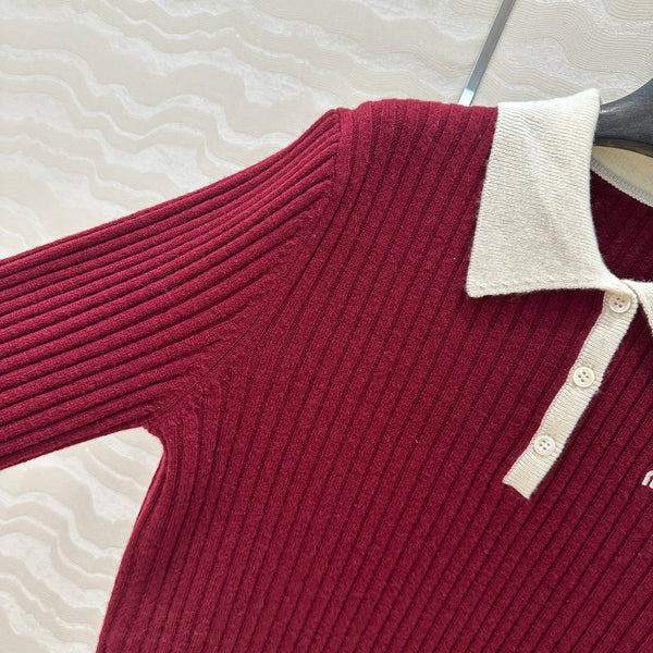 Miu Miu Polo Collar Sweater Red Cashmere