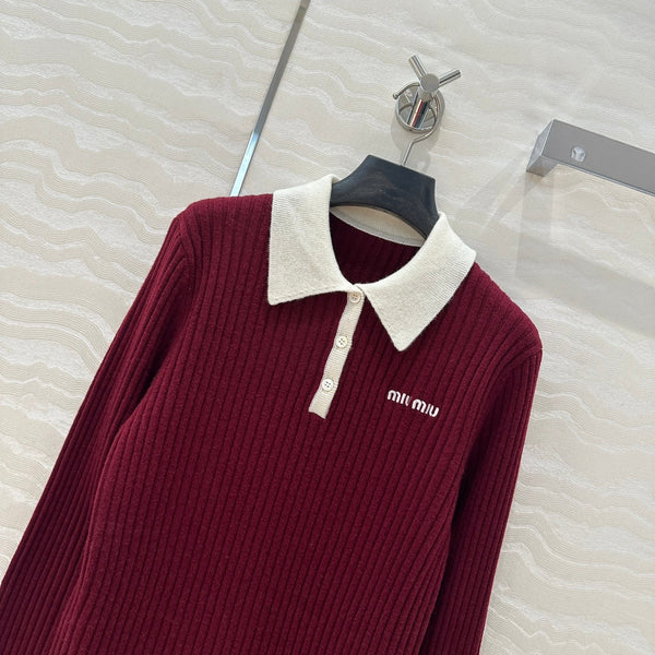 Miu Miu Polo Collar Sweater Red Cashmere