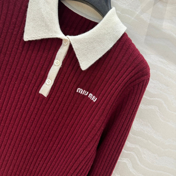 Miu Miu Polo Collar Sweater Red Cashmere