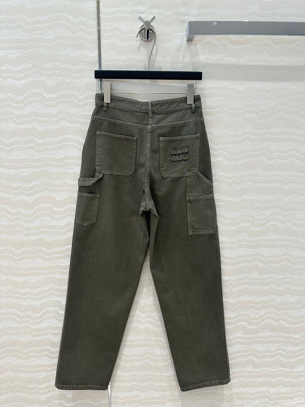 Miu Miu 25 Straight Pants Khaki Green Cotton