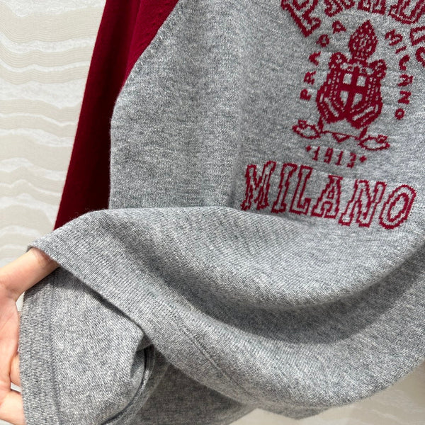 Prada 25 Sweatshirt Gray mix Red Wool Cashmere