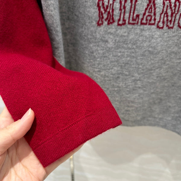 Prada 25 Sweatshirt Gray mix Red Wool Cashmere