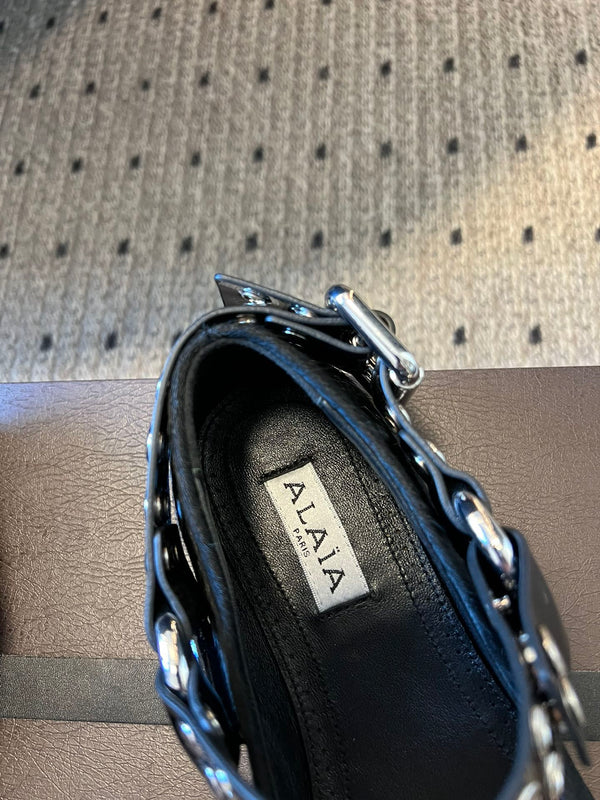 Alaia 25 Biker Ballet Flats Black Horsehair Sheepskin 303729