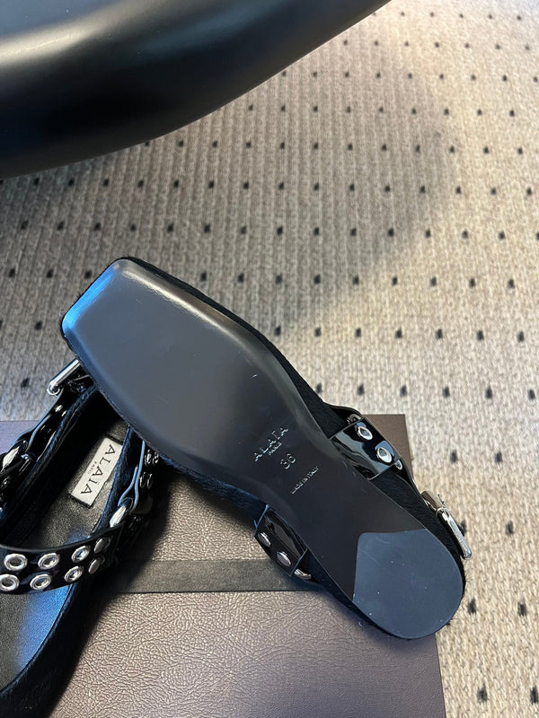 Alaia 25 Biker Ballet Flats Black Horsehair Sheepskin 303729